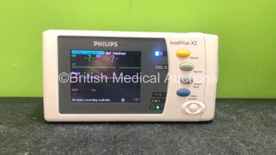 Philips IntelliVue X2 Handheld Patient Monitor Software Revision J.10.52 Including ECG, SpO2, NBP, Temp and Press Options with 1 x Philips M4607A Battery (Powers Up with Cracked Casing-See Photos) *C*