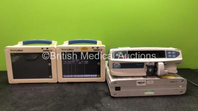 Mixed Lot Including 2 x Welch Allyn Propaq CS Patient Monitors with ECG, NIBP, SpO2, T1 and T2 Options (Both Power Up) 1 x Cardinal Health Alaris GH Syringe Pump (Powers Up with Alarm) 1 x Siemens Unity 2 Audiometer Unit (Powers Up)