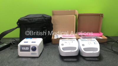 Mixed Lot Including 1 x DeVilbiss BLUE Auto Plus CPAP with 1 x AC Power Power Supply in Carry Bag (Powers Up) 2 x DeVilbiss Air Force Nebulizers (Both Power Up) 2 x Philips Ref 865244 Controllers