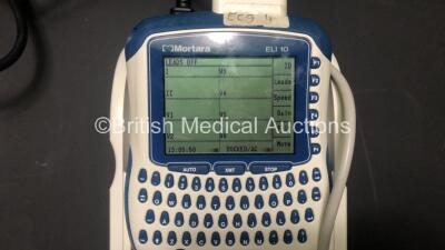 2 x Mortara ELI 10 Handheld ECG Machines with 10 Lead ECG Leads and Docking Stations in Cases (Both Power Up) - 2