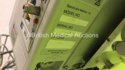 1 x Mindray VS-800 Vital Signs Monitor on Stand (Missing Top Light Cover - See Pictures) and 1 x Spacelabs 90369 Monitor on Stand with ECG, hlo1, hlo2, BP, NIBP, SPO2 and T1-2 Options (Both Power Up) *S/N 369-114138 / BY-83104743* - 4