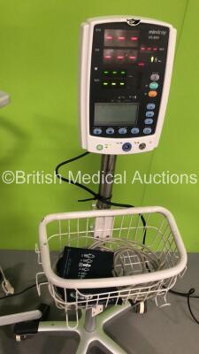 1 x Mindray VS-800 Vital Signs Monitor on Stand (Missing Top Light Cover - See Pictures) and 1 x Spacelabs 90369 Monitor on Stand with ECG, hlo1, hlo2, BP, NIBP, SPO2 and T1-2 Options (Both Power Up) *S/N 369-114138 / BY-83104743* - 5