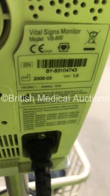 1 x Mindray VS-800 Vital Signs Monitor on Stand (Missing Top Light Cover - See Pictures) and 1 x Spacelabs 90369 Monitor on Stand with ECG, hlo1, hlo2, BP, NIBP, SPO2 and T1-2 Options (Both Power Up) *S/N 369-114138 / BY-83104743* - 7