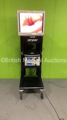 Stryker Stack Trolley with Stryker Vision Elect HD Monitor, Stryker X8000 Light Source, Stryker 1188HD High Definition Camera Control Unit and Stryker 1188HD Camera Head (Powers Up)