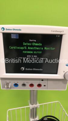 Datex-Ohmeda Cardiocap/5 Patient Monitor on Stand with NIBP, ECG, SPO2, P1 and P2 Options (Powers Up) *S/N 5156422* - 2