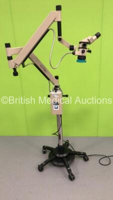 Global Surgical Microscope with 2 x 10x Eyepieces, M0128-200 Lens on Stand with Global Halogen Two Light Source (Powers Up - No Light Shown) *S/N 021113*