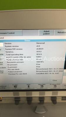 Maquet Servo-i Ventilator Model No 06487800 System Version 8.0 System Software Version 8.00.01 / Total Operating Hours 3816 with Hoses (Powers Up) - 3