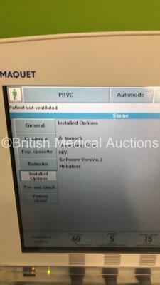 Maquet Servo-i Ventilator Model No 06487800 System Version 7.0 System Software Version 7.00.01 / Total Operating Hours 59969 with Hoses (Powers Up) - 8