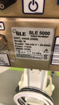 SLE 5000 Infant Ventilator TTV Plus Software Version 5.0 on Stand with Hoses (Powers Up) * S/N 54008 * * Mfd 2009 * - 12