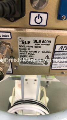 SLE 5000 Infant Ventilator TTV Plus Software Version 5.0 on Stand with Hoses (Powers Up) * S/N 54008 * * Mfd 2009 * - 24