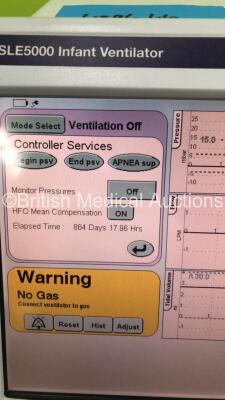 SLE 5000 Infant Ventilator TTV Plus Software Version 5.0 on Stand with Hoses (Powers Up) *S/N 54065* **Mfd 2009** - 5