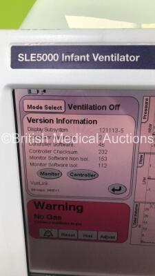 SLE 5000 Infant Ventilator TTV Plus Software Version 5.0 on Stand with Hoses (Powers Up) *S/N 54006* **Mfd 2009** - 6