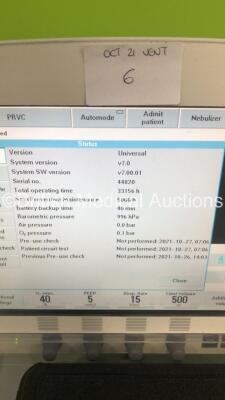 Maquet Servo-i Ventilator Model No 6487800 System Version 7.0 System Software Version 7.00.01 / Total Operating Hours 33156 with Hoses and Capnostat CO2 Sensor (Powers Up) - 3