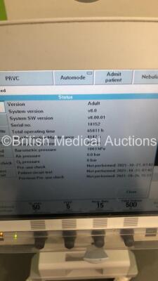 Maquet Servo-i Ventilator Model No 06487800 System Version 8.0 System Software Version 8.00.01 / Total Operating Hours 65811 with Hoses (Powers Up) - 3