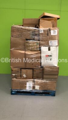 Large Pallet of Consumables Including 1000 x Mixed Gowns,12 x Bottles Hand Sanitiser,25 x Black Coveralls and 1000 x HIB Sterile ISO Gowns