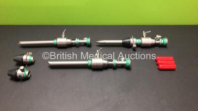 3 x Karl Storz 11mm Laparoscopic Trocar and Cannula Sets (Green Code) Including 3 x Storz 10mm Laparoscopic Trocar, 3 x Storz Multifunctional Valve 30103A1, 3 x Storz 11mm Cannula 30103H2, 3 x Storz Rubber Cone 30103C1 and 3 x 10mm to 5mm Reducer 30141DB