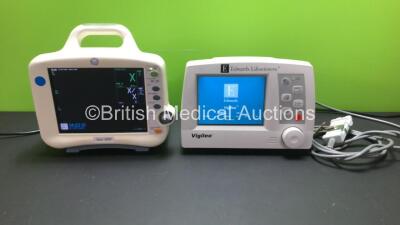 1 x GE Dash 3000 Patient Monitor Including ECG, NBP, CO2, BP1, BP2, SpO2, Temp/co and Printer Options and 1 x Edwards Lifesciences Vigileo Monitor with OM2 Module (Both Power Up)