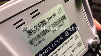 Job Lot Including 2 x Nellcor N-560 Pulse Oximeters and 5 x Nellcor N-550 Pulse Oximeters with 4 x SPO2 Finger Sensor Leads with 3 x Finger Sensors (All Power Up, 1 with Error 528) - 2