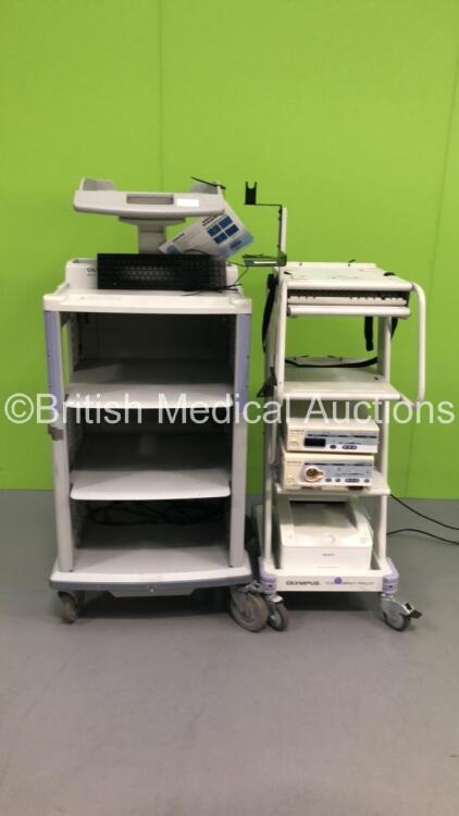 2 x Olympus Stack Trolleys with Olympus Visera OTV-S7 Digital Processor, Olympus Visera CLV-S40 Light Source and Sony Printer (Powers Up)