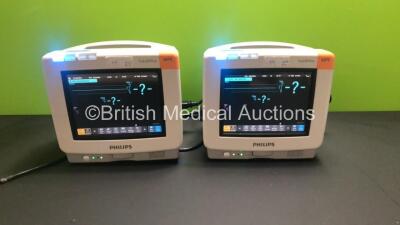 Job Lot Including 1 x Philips IntelliVue MP5 Patient Monitor *Mfd - 2012* with Press, Temp, NBP, SPO2, ECG Resp and CO2 Options and 1 x Philips IntelliVue MP5 Patient Monitor *Mfd - 2012* with NBP, SPO2 and ECG Resp Options (Both Power Up)