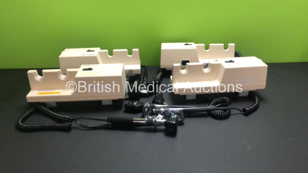 4 x Welch Allyn 767 Series Wall Mounted Otoscope / Ophthalmoscope Sets with Heads (All Power Up