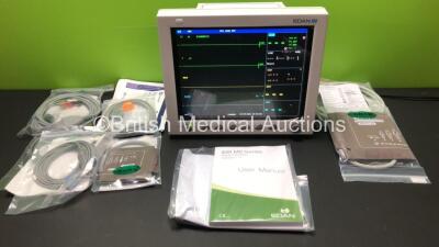 EDAN USA iM8 Patient Monitor *Mfd 2016* with Printer ECG, NIBP, SpO2, T1 and T2 Options, Job Lot of Assorted Leads and Accessories (Powers Up-In Excellent Condition)