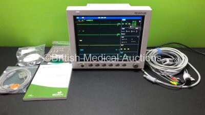 EDAN USA iM8 Patient Monitor *Mfd 2016* with Printer ECG, NIBP, SpO2, T1 and T2 Options, Job Lot of Assorted Leads and Accessories (Powers Up-In Excellent Condition)