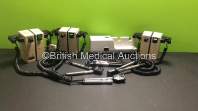 Job Lot Including 3 x Welch Allyn Model 74716 Wall Mounted Otoscope / Ophthalmoscope Sets and 1 x Welch Allyn 767 Series Wall Mounted Otoscope / Ophthalmoscope Set (All Power Up, Missing Otoscope Heads)