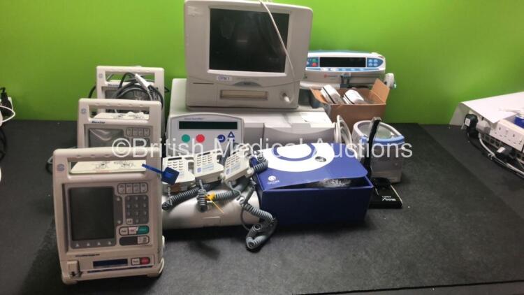 Large Mixed Lot Including 3 x Baxter Colleague Infusion Pumps,1 x Olympic CFM 6000 Patient Monitor,1 x Carefusion Alaris GH Syringe Pump * Missing Trim*,3 x Huntleigh Dopplex Units,1 x Airtraq Avant Camera Handpiece on Docking Station,15 x Omron HHX-Print