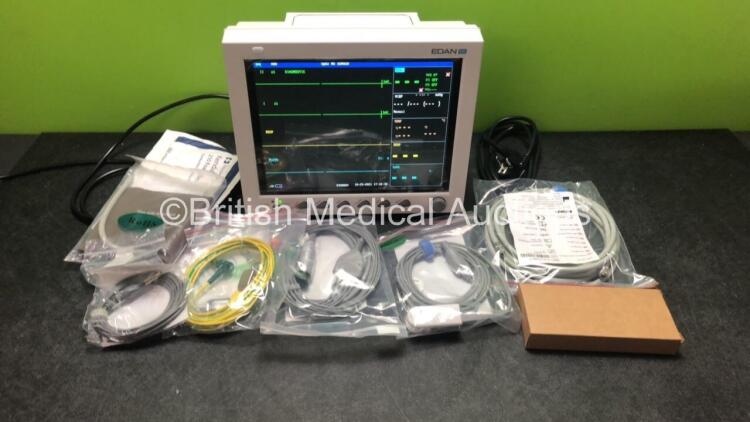 EDAN iM8 Patient Monitor with Printer,ECG,NIBP,SpO2,T1 and T2 Options,Assorted Leads and Accessories (Powers Up in Excellent Condition)