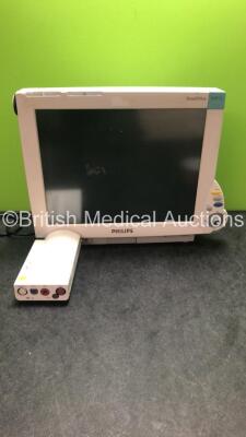 Philips IntelliVue MP70 Patient Monitor with 1 x Philips M3001A Module with ECG/Resp,SpO2,NBP and Press/Temp Options * Mfd 2007 * (Draws Power-Blank Screen-Missing Dial and Broken Module Insert Bracket) * Mfd 2004 *