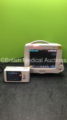 Philips IntelliVue MP30 Anesthesia Patient Monitor with 1 x Philips IntelliVue X2 Handheld Patient Monitor Rev H.15.45 with Press,Temp,NBP,SpO2 and ECG/Resp Options * Damage to Plastic Trim-See Photos * and 1 x Flat Battery (Both Power Up-1 x Tested with 