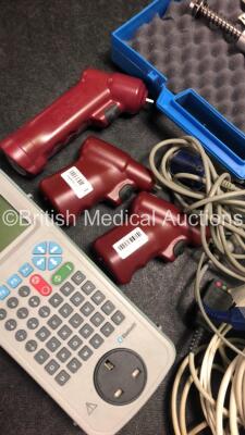 Large Mixed Lot Including 2 x Arjo Electric Patient Hoist Batteries,Assorted Patient Monitor Leads,Rigel Medical 288 Tester,Philips Module Housing,2 x Biotronik Reocor D Units in Carry Cases,3 x Vidacare EZ-I/EZ-10 Power Drivers and B.Braun Syringe Gauge - 4