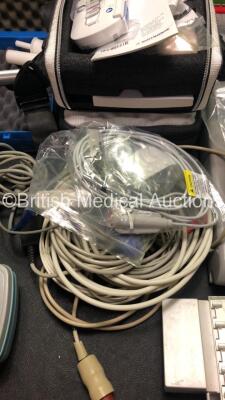 Large Mixed Lot Including 2 x Arjo Electric Patient Hoist Batteries,Assorted Patient Monitor Leads,Rigel Medical 288 Tester,Philips Module Housing,2 x Biotronik Reocor D Units in Carry Cases,3 x Vidacare EZ-I/EZ-10 Power Drivers and B.Braun Syringe Gauge - 6