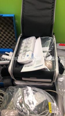 Large Mixed Lot Including 2 x Arjo Electric Patient Hoist Batteries,Assorted Patient Monitor Leads,Rigel Medical 288 Tester,Philips Module Housing,2 x Biotronik Reocor D Units in Carry Cases,3 x Vidacare EZ-I/EZ-10 Power Drivers and B.Braun Syringe Gauge - 9