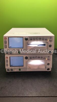 2 x GE 250cx Series Fetal Monitors with US,US2,UA and FECG Options (Both Power Up) * SN SDR12366321PA / SDR12366318PA *