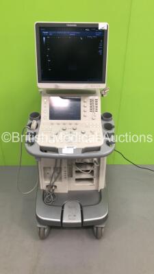 Toshiba Aplio 500 Flat Screen Ultrasound Scanner Model TUS-A500 Software Version AB_V3.00*R002 with 1 x Transducer/Probe (PLT-704SBT * Mfd 2010 *),Sony Digital Graphic Printer UP-D897 and Footswitch (Powers Up-General Marks to Side Panels) * SN T1C11X2201