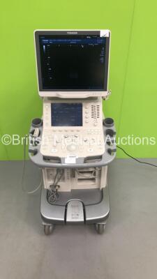 Toshiba Aplio 500 Flat Screen Ultrasound Scanner Model TUS-A500 Software Version AB_V3.00*R002 with 1 x Transducer/Probe (PLT-704SBT * Mfd 2010 *),Sony Digital Graphic Printer UP-D897 and Footswitch (Powers Up-General Marks to Side Panels) * SN T1C11X2201 - 2