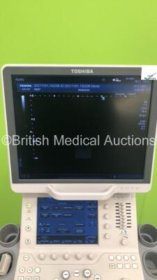 Toshiba Aplio 500 Flat Screen Ultrasound Scanner Model TUS-A500 Software Version AB_V3.00*R002 with 1 x Transducer/Probe (PLT-704SBT * Mfd 2010 *),Sony Digital Graphic Printer UP-D897 and Footswitch (Powers Up-General Marks to Side Panels) * SN T1C11X2201 - 3