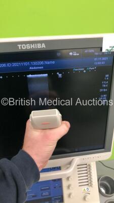 Toshiba Aplio 500 Flat Screen Ultrasound Scanner Model TUS-A500 Software Version AB_V3.00*R002 with 1 x Transducer/Probe (PLT-704SBT * Mfd 2010 *),Sony Digital Graphic Printer UP-D897 and Footswitch (Powers Up-General Marks to Side Panels) * SN T1C11X2201 - 7