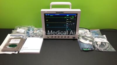 EDAN USA iM8 Patient Monitor *Mfd 2014* with Printer C02, IBP1, IBP2, ECG, NIBP, SpO2, T1 and T2 Options, Job Lot of Assorted Leads and Accessories (Powers Up-In Excellent Condition)