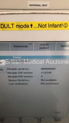 Maquet Servo-i Ventilator Model No 6487800 System Version V8.0 / System Software Version V8.00.01 / Running Hours 56014 with 1 x Capnostat ETCO2 Sensor on Stand (Powers Up) * SN 44834 * - 8