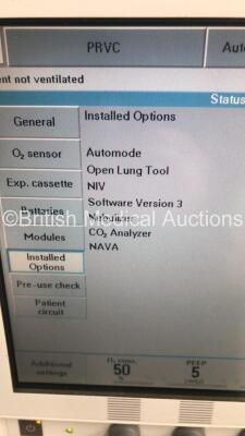 Maquet Servo-i Ventilator Model No 6487800 System Version V8.0 / System Software Version V8.00.01 / Running Hours 56014 with 1 x Capnostat ETCO2 Sensor on Stand (Powers Up) * SN 44834 * - 10