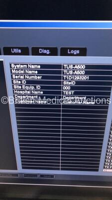 Toshiba Aplio 500 Flat Screen Ultrasound Scanner Model TUS-A500 Software Version AB_V3.00*R002 with 1 x Transducer/Probe (PLT-1204BT * Mfd March 2012 *),Sony Digital Graphic Printer UP-D897 and Mitsubishi Digital Color Printer CP30DW (Powers Up-General Ma - 6