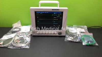 EDAN USA iM8A Patient Monitor *Mfd 2014* with Printer C02, IBP1, IBP2, ECG, NIBP, SpO2, T1 and T2 Options, Job Lot of Assorted Leads and Accessories (Powers Up-In Excellent Condition)