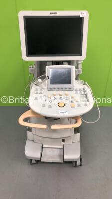 Philips iU22 Flat Screen Ultrasound Scanner with 2 x Transducers/Probes (1 x C8-4V and 1 x V6-2) and Sony Digital Graphic Printer UP-D897 on E.2 Cart (Hard Drive Removed-General Marks to Side Panels) * SN 02XLL0 * * Mfd March 2008 *