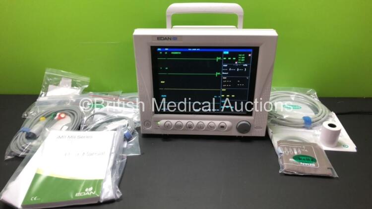 EDAN USA iM8 Patient Monitor *Mfd 2016* with Printer ECG, NIBP, SpO2, T1 and T2 Options, Job Lot of Assorted Leads and Accessories (Powers Up-In Excellent Condition)