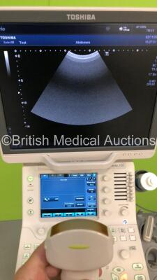 Toshiba Xario 200 Flat Screen Ultrasound Scanner Model TUS-X200 *S/N 99B1483473* **Mfd 08/2014** Software Version 2.0 with 2 x Transducers / Probes (PLU-1005BT *Mfd 06/2014* and PVU-375BT *Mfd 07/2014*) (Powers Up - Missing Dial Caps - See Pictures) ***I - 9