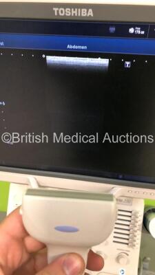 Toshiba Xario 200 Flat Screen Ultrasound Scanner Model TUS-X200 *S/N 99B1483473* **Mfd 08/2014** Software Version 2.0 with 2 x Transducers / Probes (PLU-1005BT *Mfd 06/2014* and PVU-375BT *Mfd 07/2014*) (Powers Up - Missing Dial Caps - See Pictures) ***I - 12