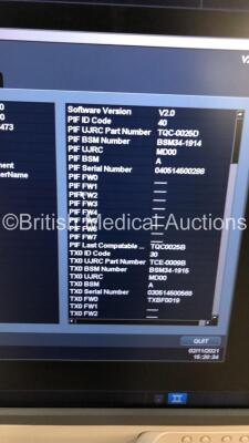 Toshiba Xario 200 Flat Screen Ultrasound Scanner Model TUS-X200 *S/N 99B1483473* **Mfd 08/2014** Software Version 2.0 with 2 x Transducers / Probes (PLU-1005BT *Mfd 06/2014* and PVU-375BT *Mfd 07/2014*) (Powers Up - Missing Dial Caps - See Pictures) ***I - 15